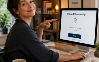 woman uploading manuscript