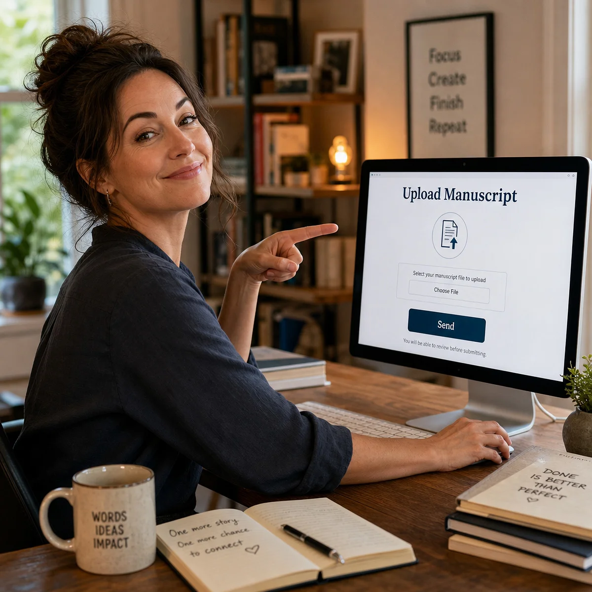 woman uploading manuscript